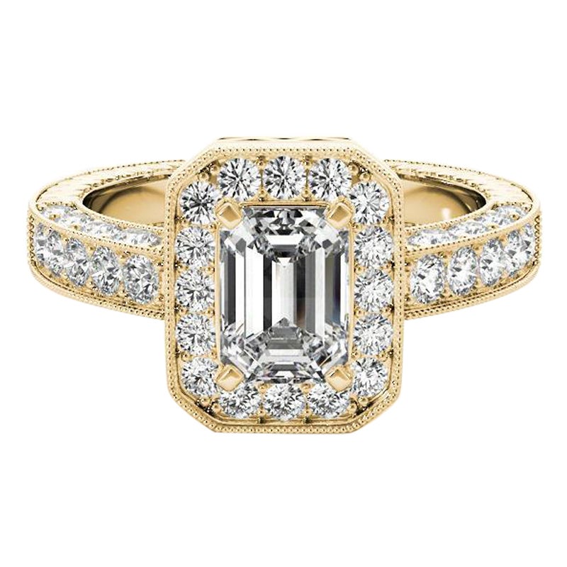 GIA zertifiziert 1.7 Karat Smaragd Halo durchbrochene Pave Diamond Ring