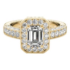 GIA Certified 1.7 Carat Emerald Halo Openwork Pave Diamond Ring