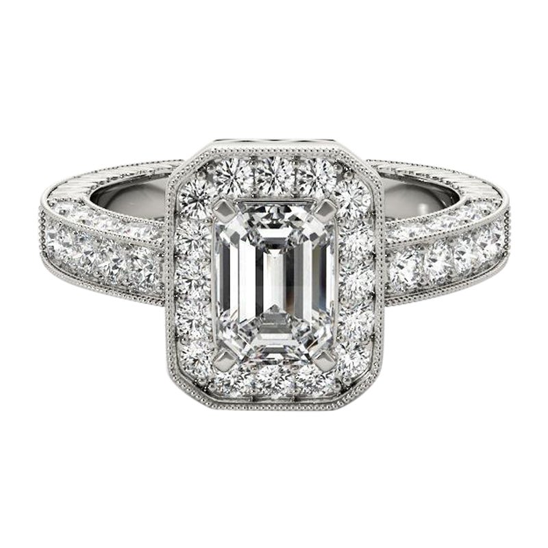 GIA zertifiziert 1.7 Karat Smaragd Halo durchbrochene Pave Diamond Ring