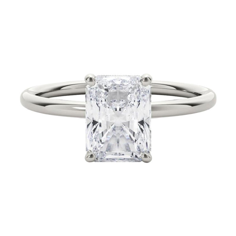 Bague de diamant en platine certifiée GIA de 1.7 carat avec halo caché et solitaire radiant