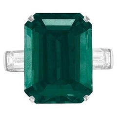 Bague en platine avec émeraude verte naturelle de 17 carats certifiée par le GIA