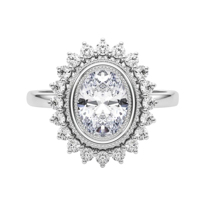 Anello con diamante a fiore d'epoca a grappolo ovale certificato GIA da 1.7 carati