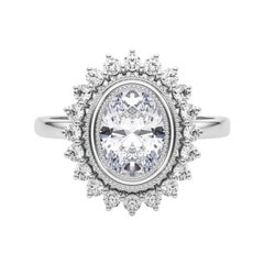 Anello con diamante a fiore d'epoca a grappolo ovale certificato GIA da 1.7 carati