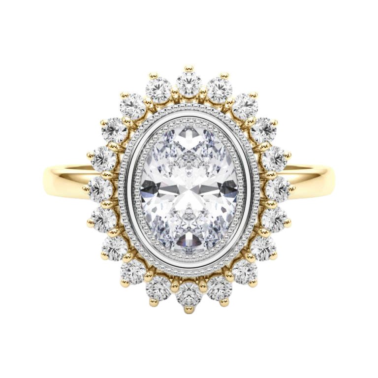 Anello con diamante a fiore d'epoca a grappolo ovale certificato GIA da 1.7 carati in vendita