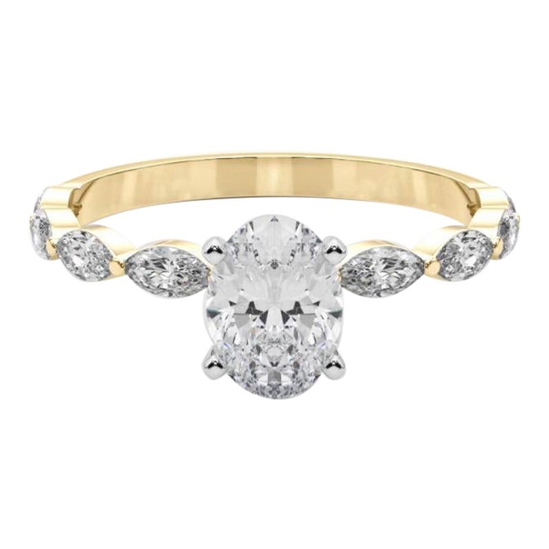 Anello con diamante solitario ovale a fascia con diamante certificato GIA da 1.7 carati