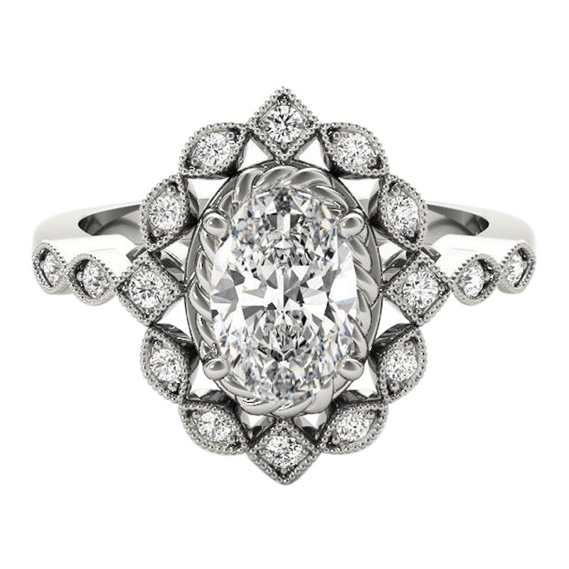 GIA Certificato 1.7 Carati Fiore ovale a doppia aureola  Anello con diamante