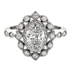 GIA Certified 1.7 Carat Oval Double Halo Flower  Diamond Ring