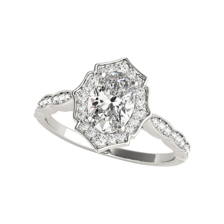 Bague diamant cathédrale ovale Halo Basket certifiée GIA de 1.7 carats