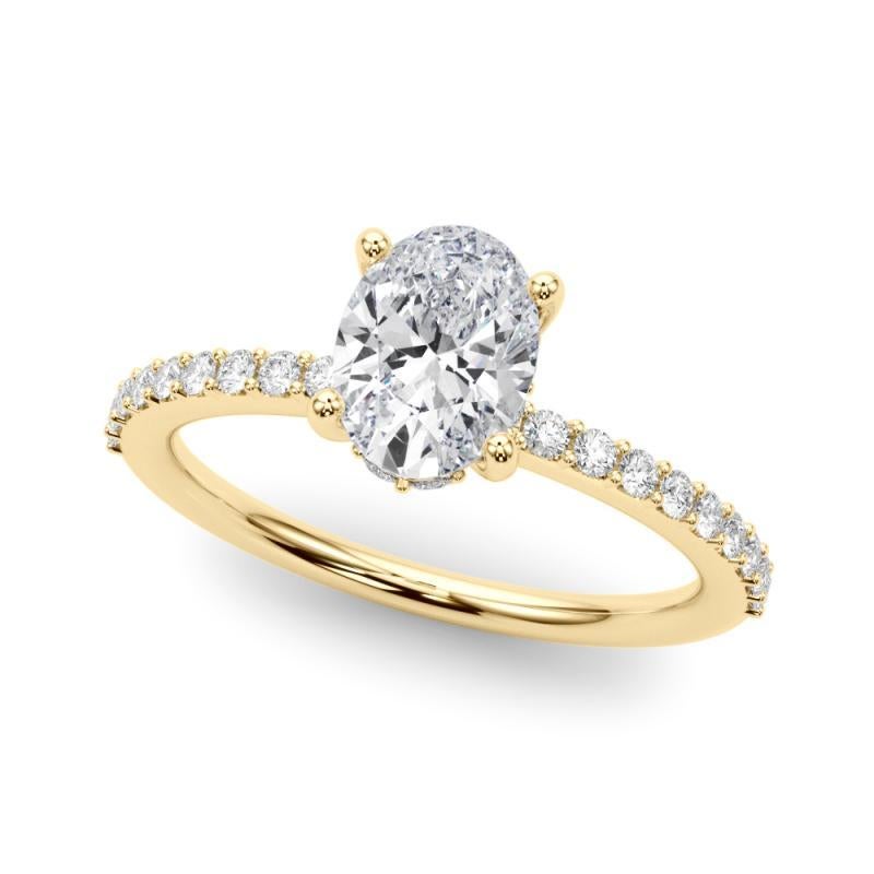 Taglio ovale Anello con diamante aureolato ovale a mezza eternità in oro giallo 18 carati certificato GIA da 1,7 carati in vendita