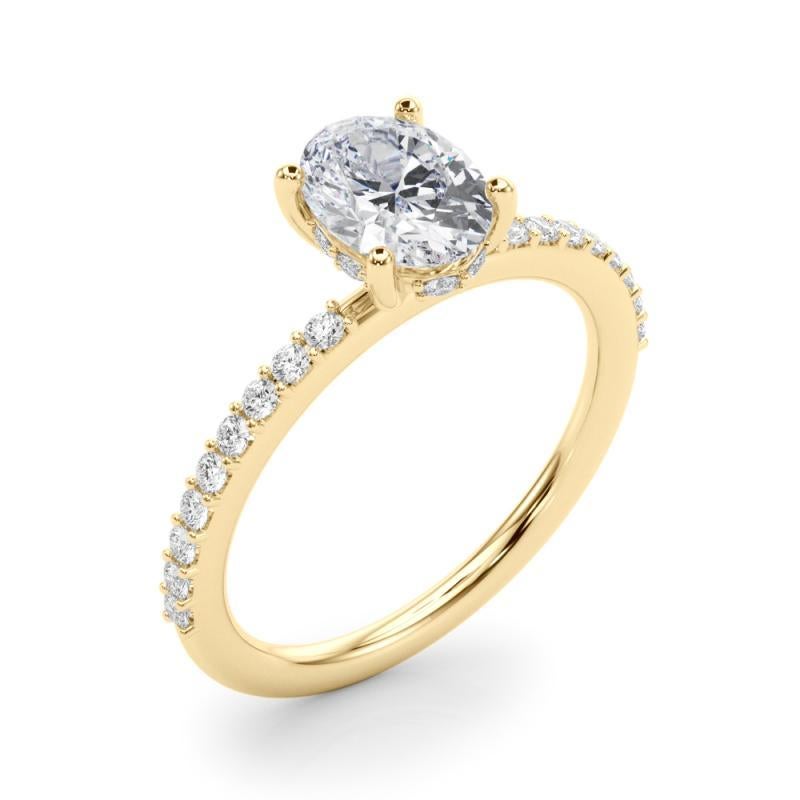 Donna Anello con diamante aureolato ovale a mezza eternità in oro giallo 18 carati certificato GIA da 1,7 carati in vendita