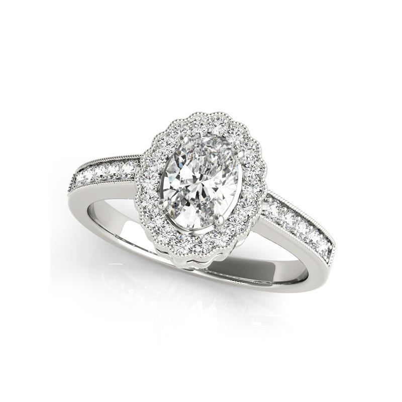 Taille ovale GIA Certified 1.7 Carat Oval Halo Openwork Pave  Bague en diamant en vente