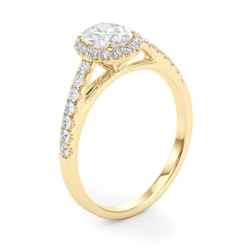 Bague en or jaune 18 carats diamant certifié GIA 1,7 carat ovale Halo Pave Cathedral Pour femmes en vente