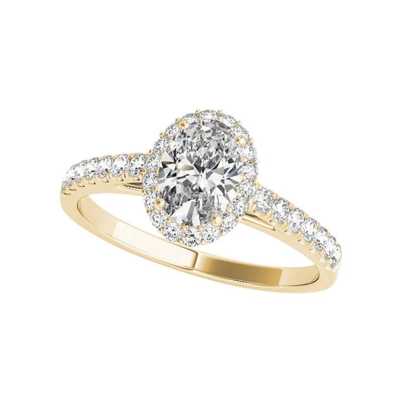 GIA Certified 1.7 Carat Oval Halo Pave Cathedral 18K Yellow Gold Ring