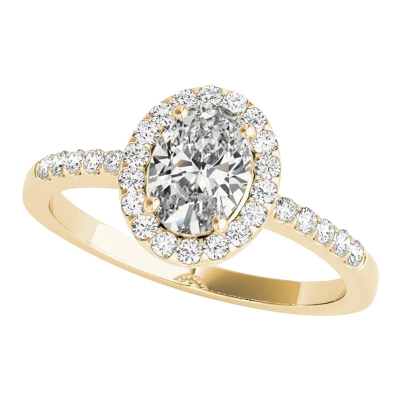 GIA Certified 1.7 Carat Oval Halo Pave Openwork 18K Yellow Gold Diamond Ring