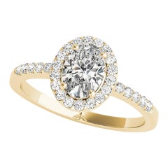 GIA Certified 1.7 Carat Oval Halo Pave Openwork 18K Yellow Gold Diamond Ring