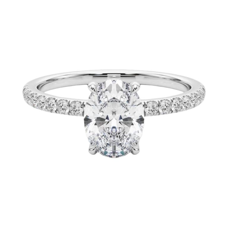 GIA Certified 1.7 Carat Oval Hidden Halo Pave  Diamond Ring