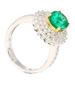 GIA Certified 1.7 Carat Oval Minor Oil Colombian Emerald & Diamond Halo Ring 18k