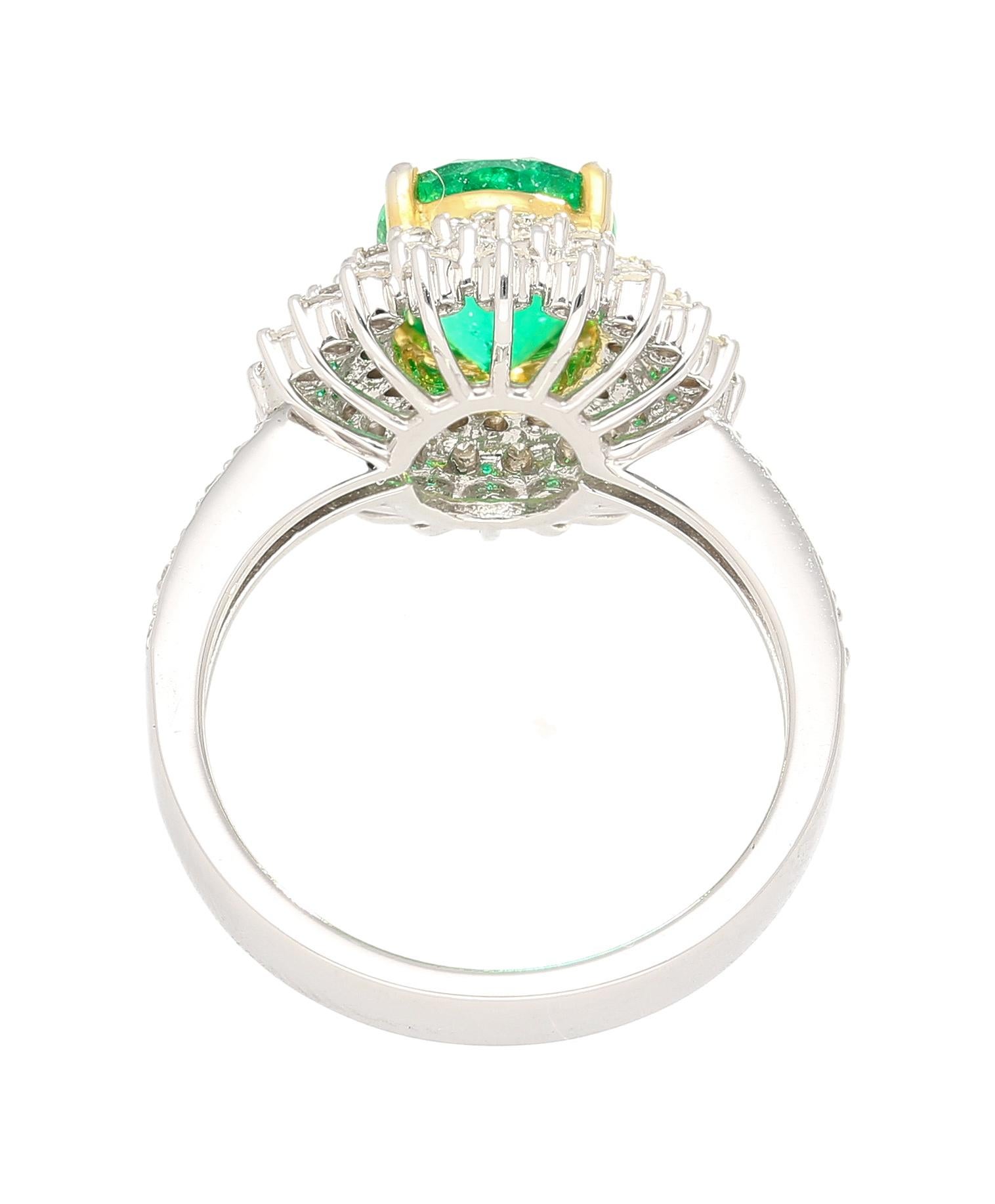 Oval Cut GIA Certified 1.7 Carat Oval Minor Oil Colombian Emerald & Diamond Halo Ring 18k