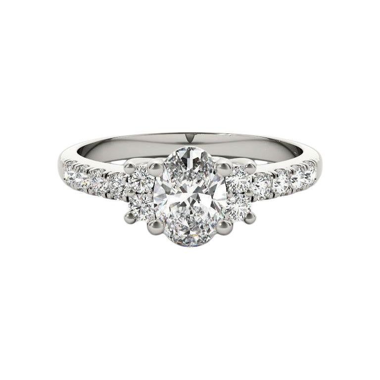 GIA Certified 1.7 Carat Oval Three-Stone Pave  Diamond Ring