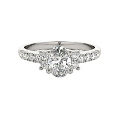 GIA Certified 1.7 Carat Oval Three-Stone Pave  Diamond Ring