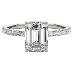 GIA Certificato 1.7 Carati Pave Hidden Halo Emerald Anello con diamante