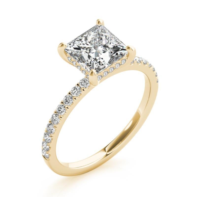 GIA-zertifiziert 1.7 Karat Pave versteckte Halo Prinzessinnenschliff Diamantring im Angebot 1