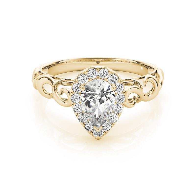 Taglio a goccia GIA Certified 1.7 Carat Pear Halo Ribbon Cathedral Yellow Gold Ring in vendita