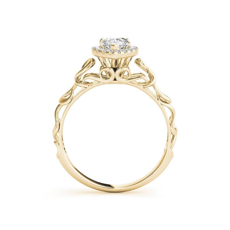 Donna GIA Certified 1.7 Carat Pear Halo Ribbon Cathedral Yellow Gold Ring in vendita