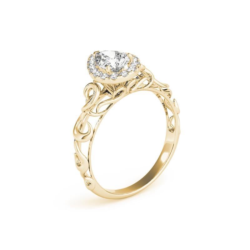 GIA Certified 1.7 Carat Pear Halo Ribbon Cathedral Yellow Gold Ring in vendita 1