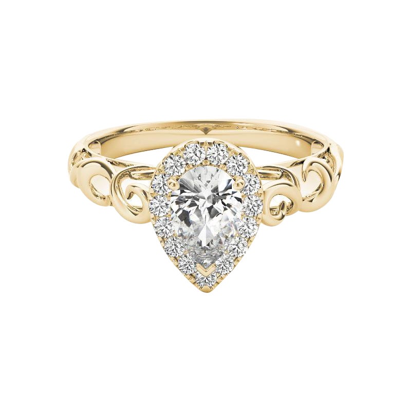 GIA Certified 1.7 Carat Pear Halo Ribbon Cathedral Yellow Gold Ring in vendita