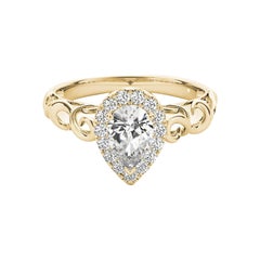 GIA Certified 1.7 Carat Pear Halo Ribbon Cathedral Yellow Gold Diamond Ring