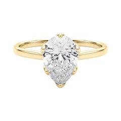 GIA Certified 1.7 Carat Pear Solitaire Tulip Rose Diamond Ring