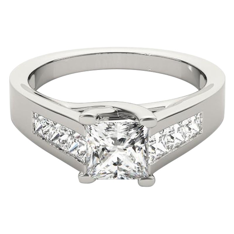 Bague diamant cathédrale certifié GIA 1.7 carat Princess Channel