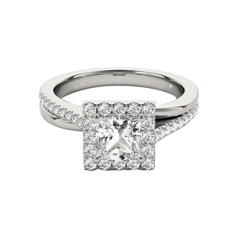 GIA Certified 1.7 Carat Princess Square Halo Modern Diamond Ring