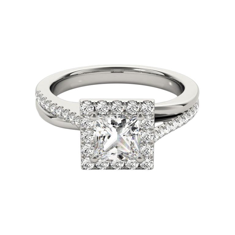 GIA Certified 1.7 Carat Princess Square Halo Modern Platinum Diamond Ring