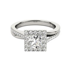 GIA Certified 1.7 Carat Princess Square Halo Modern Platinum Diamond Ring