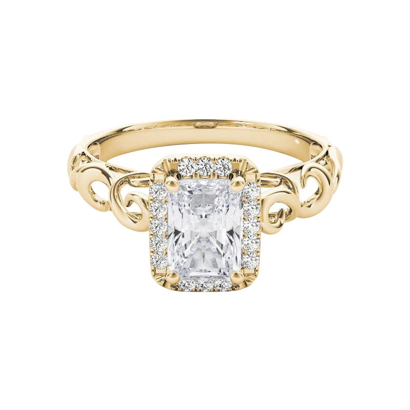 Bague à diamant cathédrale certifiée GIA de 1.7 carats à halo rayonnant