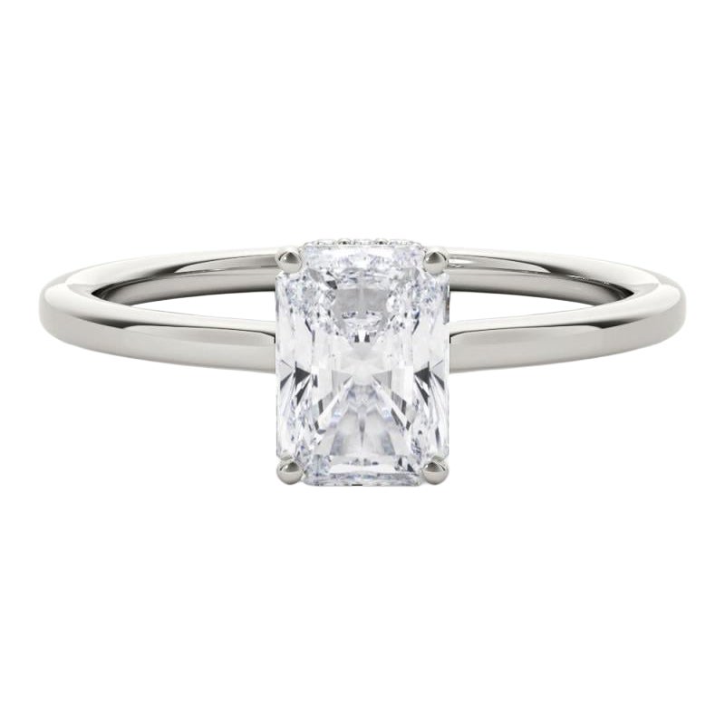 GIA Certified 1,7 Carati Radiant Halo Hidden Slim Band Diamond Ring