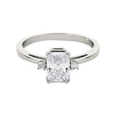 GIA Certified 1.7 Carat Radiant Three-Stone 18K White Gold Diamond Ring