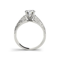 GIA-zertifiziert 1.7 Karat runde antike gravierte Scroll Platinum Diamond Ring