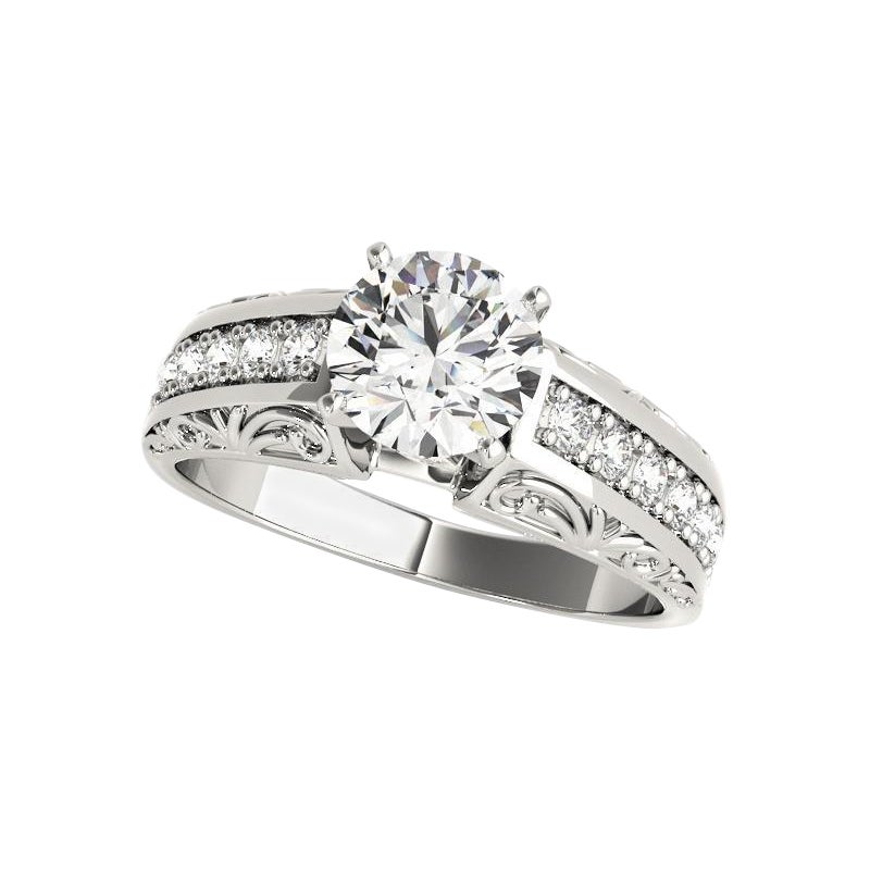 Bague en platine à diamants certifiée GIA de 1.7 carats ronds gravés à l'ancienne
