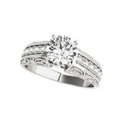 Bague en platine à diamants certifiée GIA de 1.7 carats ronds gravés à l'ancienne