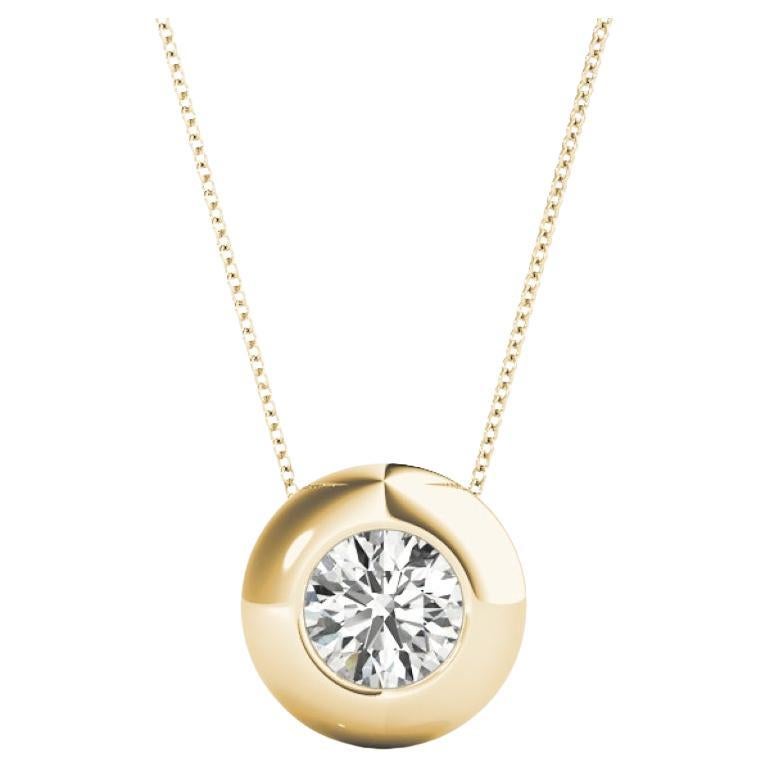 GIA Certified 1.7 Carat Round Diamond Bezel Yellow Gold Pendant Necklace