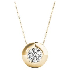 GIA Certified 1.7 Carat Round Diamond Bezel Yellow Gold Pendant Necklace