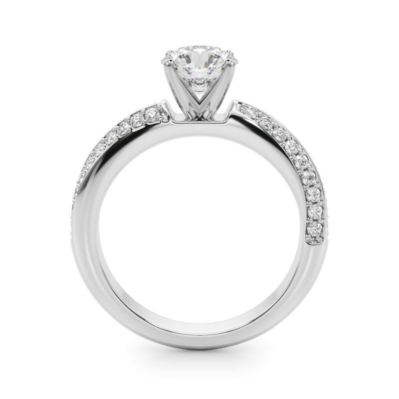 Taglio rotondo GIA Certified 1,7 Carat Round Diamond Pave Swirl Anello con diamanti in oro bianco 18K in vendita