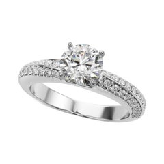GIA Certified 1.7 Carat Round Diamond Pave Swirl 18K White Gold Diamond Ring