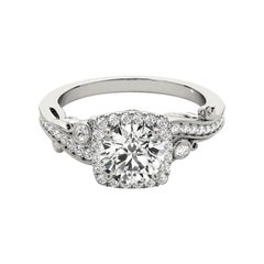 GIA Certified 1.7 Carat Round Halo Multi-Stone Curved Platinum Diamond Ring