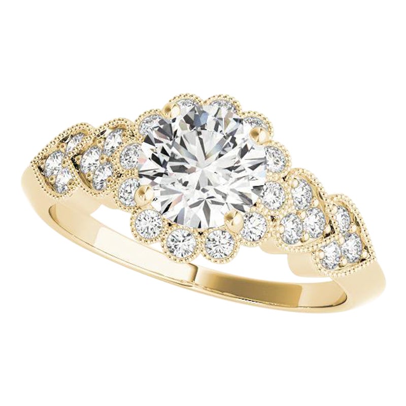 Anello con diamante rotondo a forma di girasole con certificato GIA da 1,7 carati