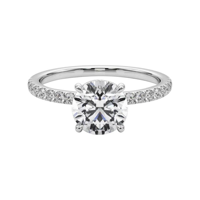 GIA Certified 1.7 Carat Round Hidden Halo Pave  Diamond Ring