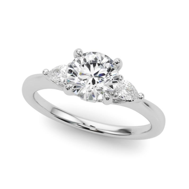 Taglio rotondo GIA Certified 1.7 Carat Round & Pear Three-Stone  Diamond Ring in vendita